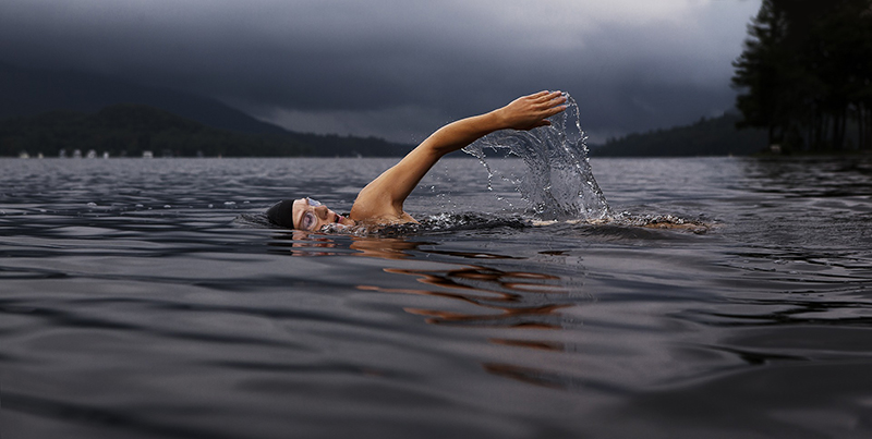 swimming in the lake