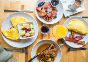a break fast meal set on a table